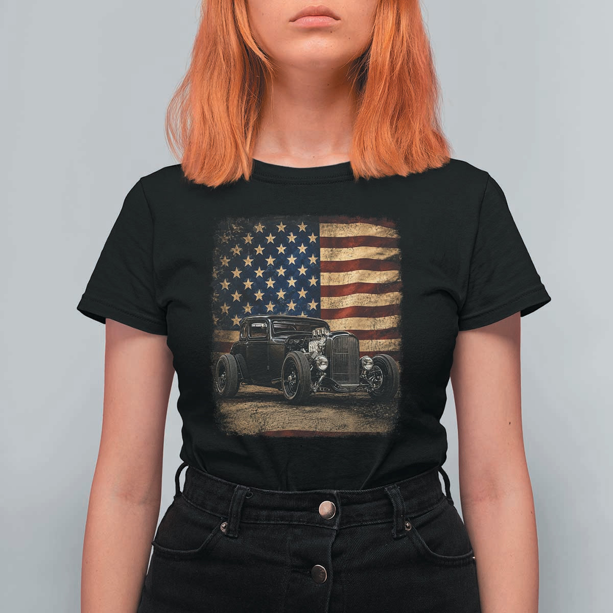 1932 American Classic Hotrod US Flag 4th of July T Shirt For Women
