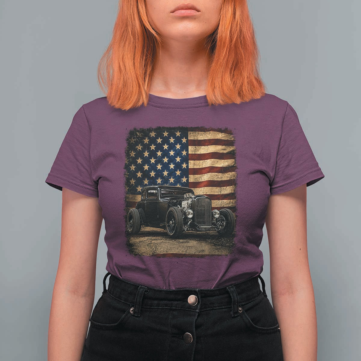 1932 American Classic Hotrod US Flag 4th of July T Shirt For Women