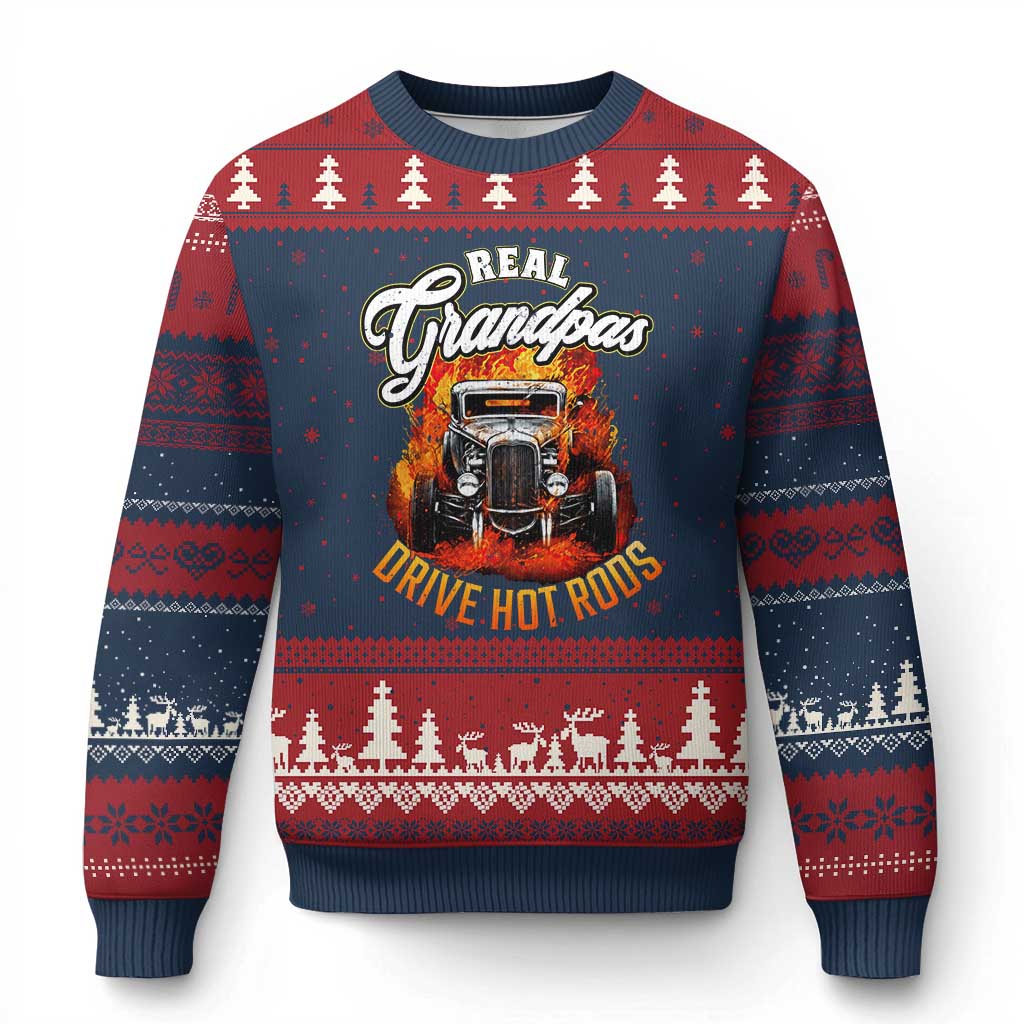 Real Grandpas Drive Hotrods Ugly Christmas Sweater Vintage 1932 Hotrod