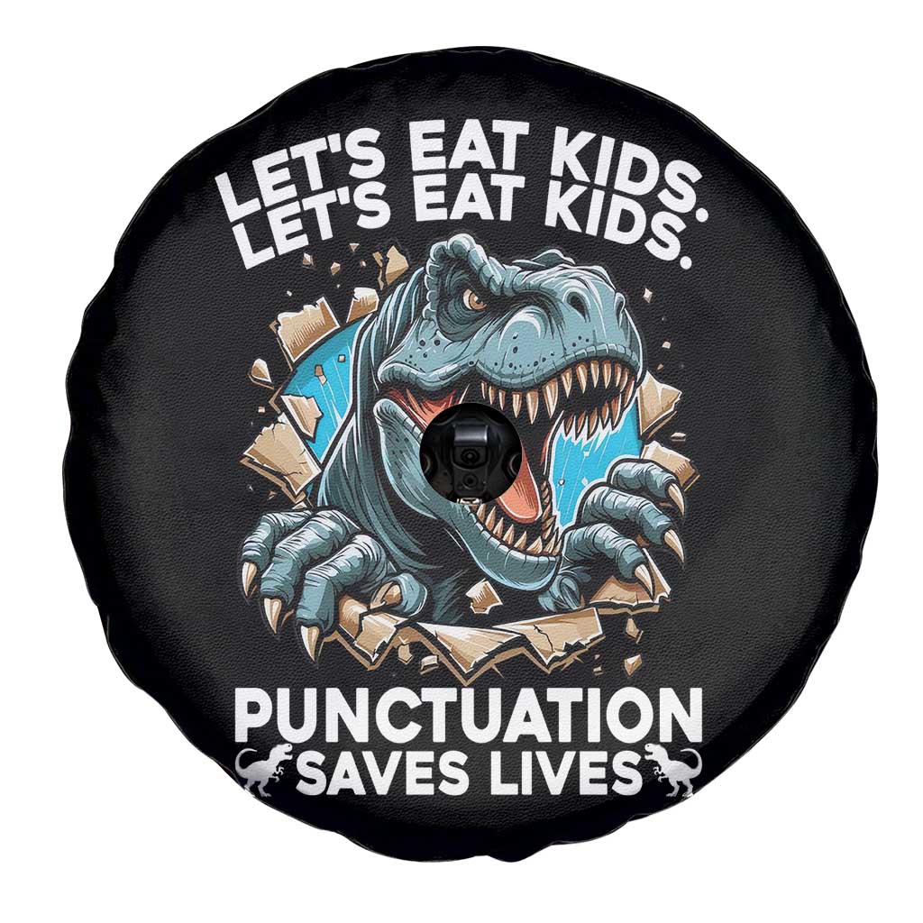 Funny Grammar Dino Spare Tire Cover Let Us Eat Kids Punctuation Saves Lives - Wonder Print Shop