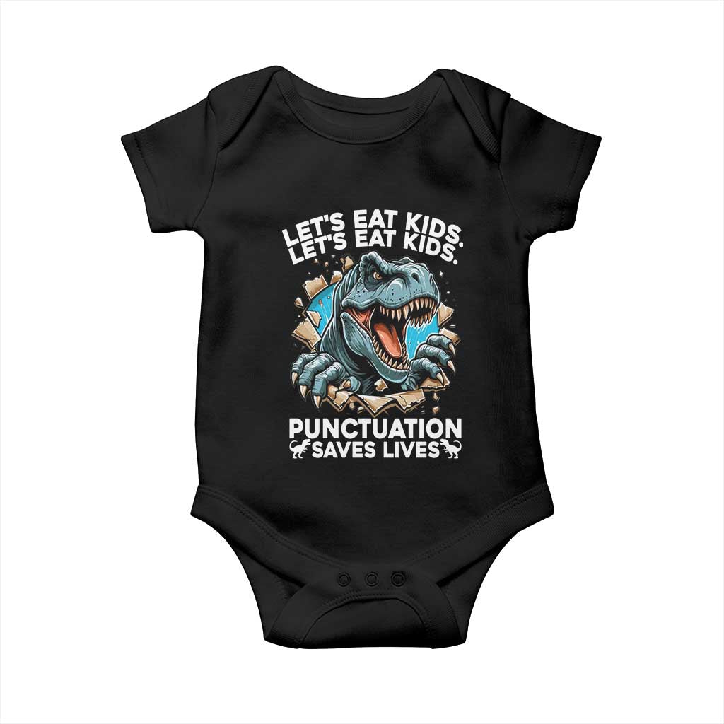 Funny Grammar Dino Baby Onesie Let Us Eat Kids Punctuation Saves Lives - Wonder Print Shop