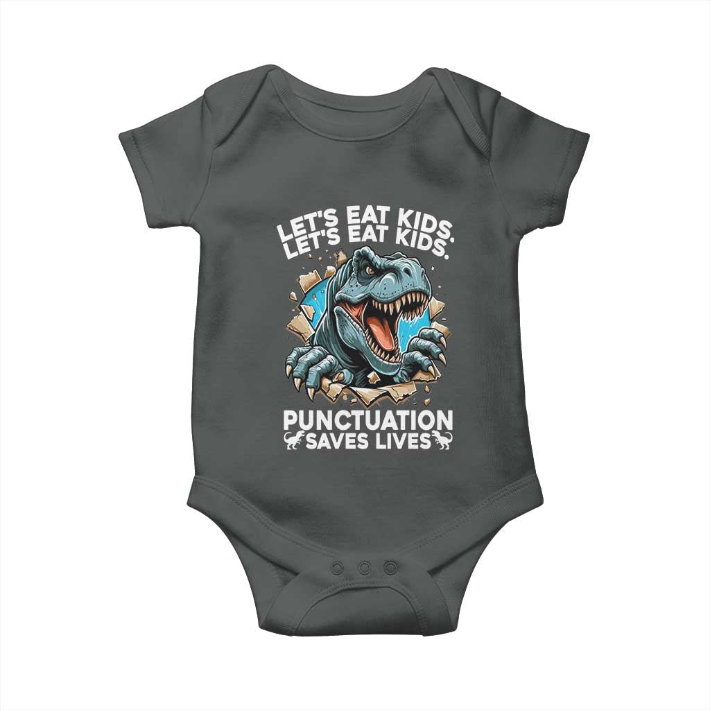 Funny Grammar Dino Baby Onesie Let Us Eat Kids Punctuation Saves Lives - Wonder Print Shop
