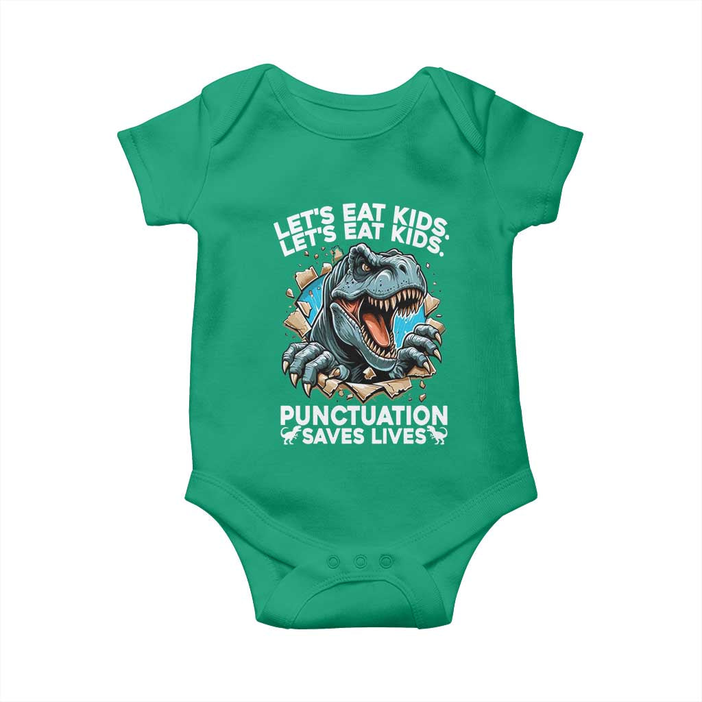 Funny Grammar Dino Baby Onesie Let Us Eat Kids Punctuation Saves Lives - Wonder Print Shop
