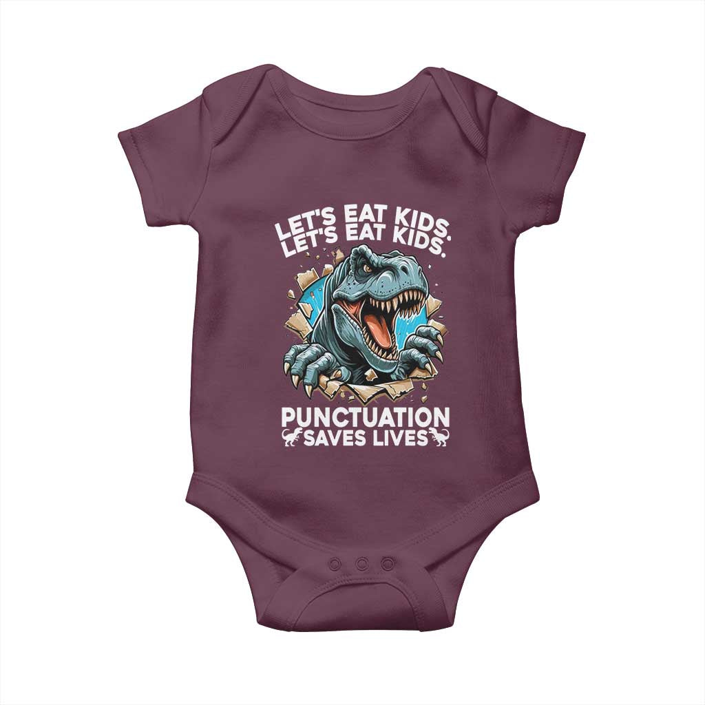 Funny Grammar Dino Baby Onesie Let Us Eat Kids Punctuation Saves Lives - Wonder Print Shop