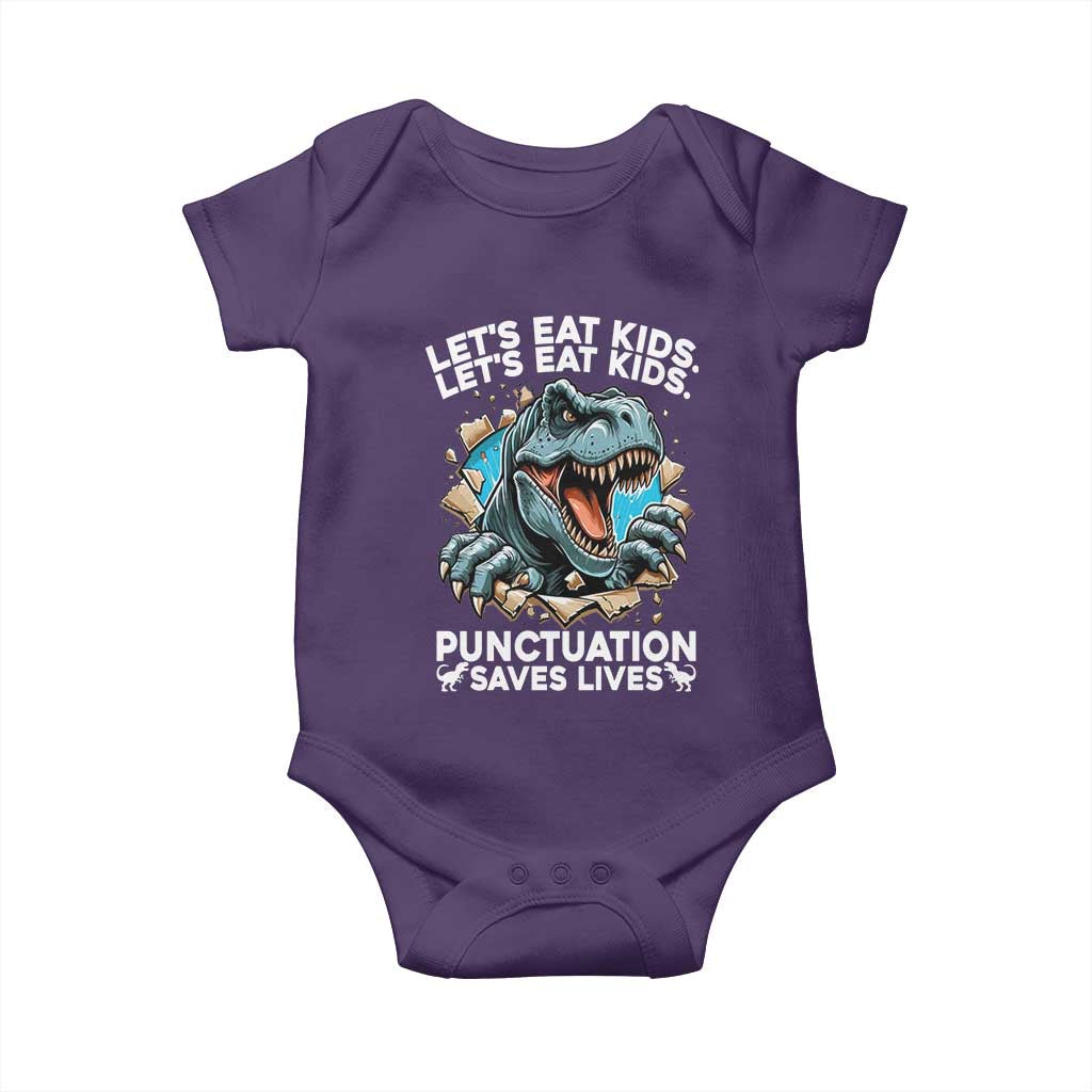Funny Grammar Dino Baby Onesie Let Us Eat Kids Punctuation Saves Lives - Wonder Print Shop