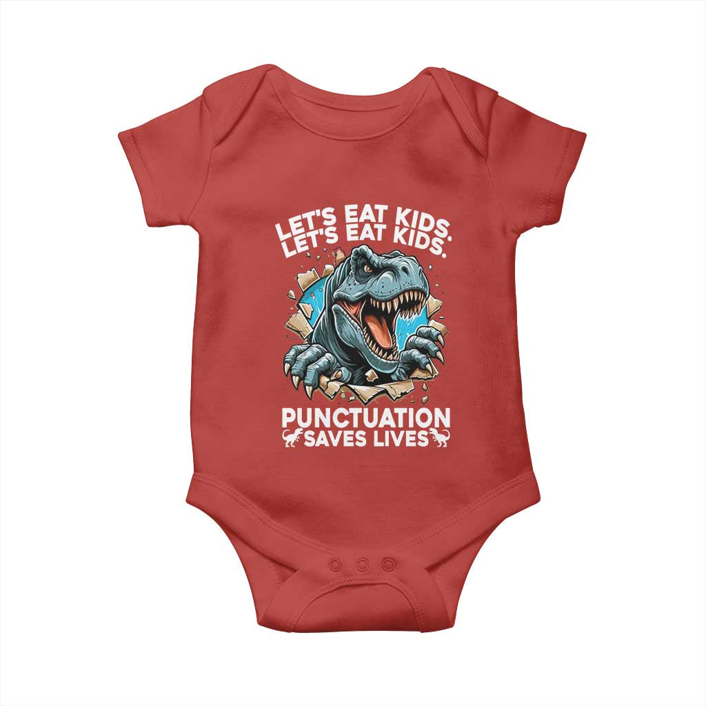 Funny Grammar Dino Baby Onesie Let Us Eat Kids Punctuation Saves Lives - Wonder Print Shop