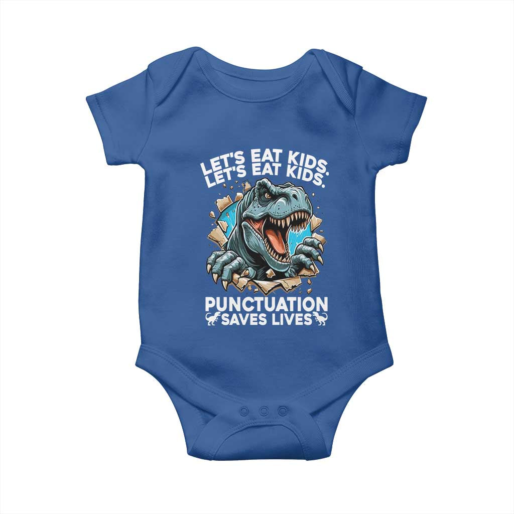 Funny Grammar Dino Baby Onesie Let Us Eat Kids Punctuation Saves Lives - Wonder Print Shop