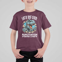 Funny Grammar Dino T Shirt For Kid Let Us Eat Kids Punctuation Saves Lives - Wonder Print Shop