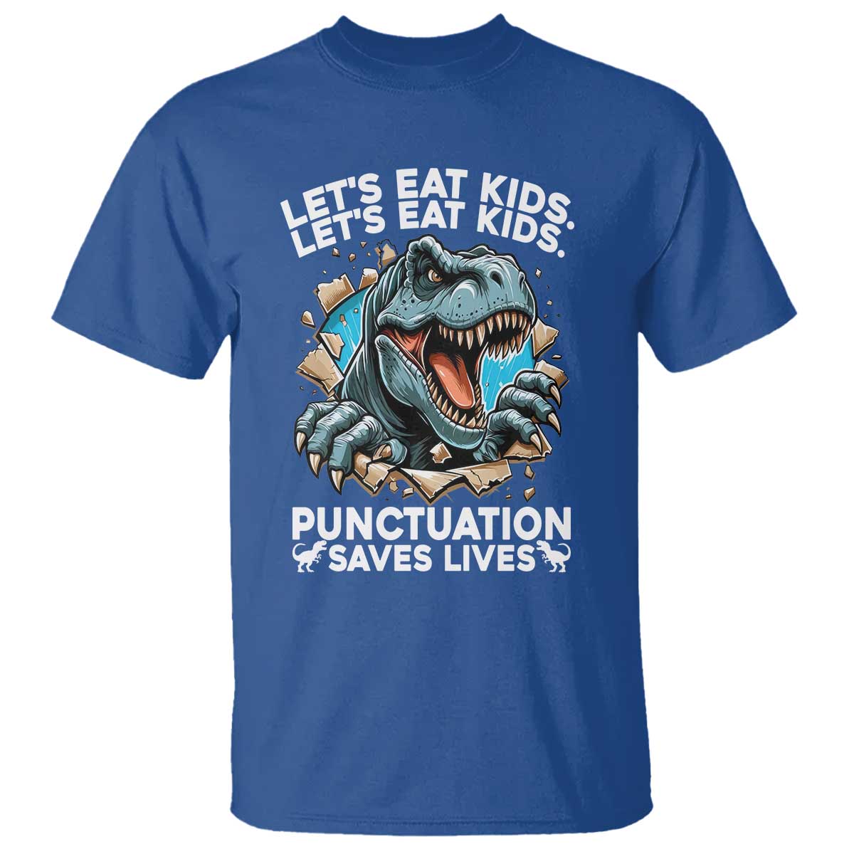 Funny Grammar Dino T Shirt Let Us Eat Kids Punctuation Saves Lives - Wonder Print Shop
