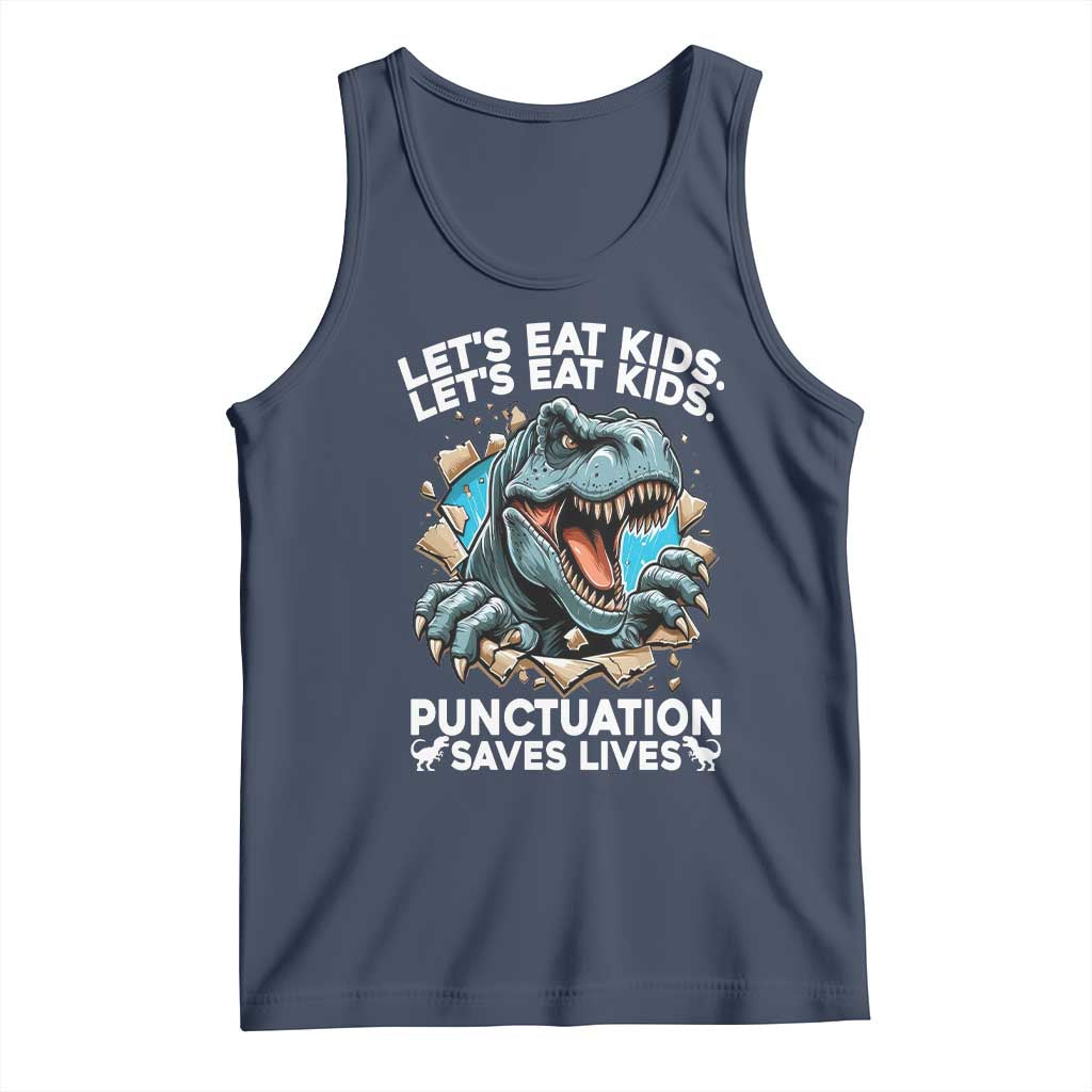 Funny Grammar Dino Tank Top Let Us Eat Kids Punctuation Saves Lives - Wonder Print Shop