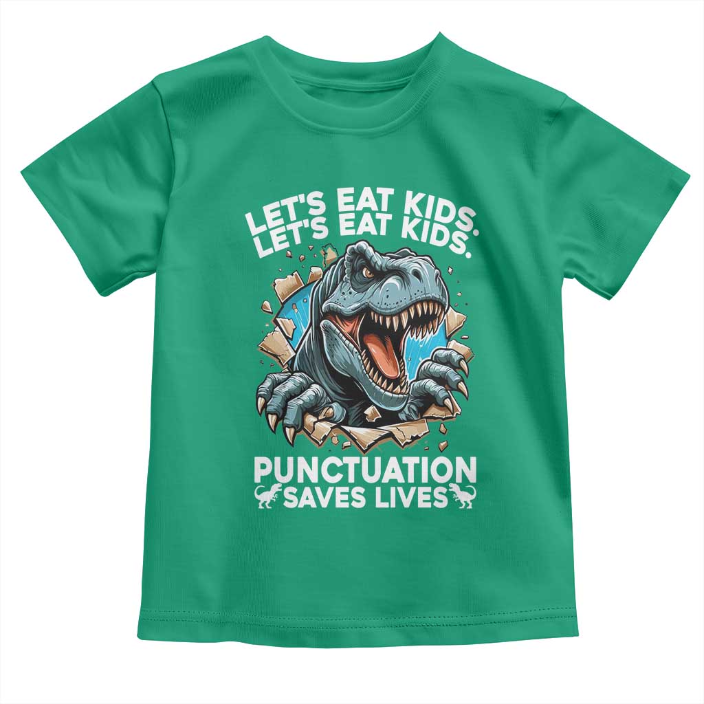 Funny Grammar Dino Toddler T Shirt Let Us Eat Kids Punctuation Saves Lives - Wonder Print Shop