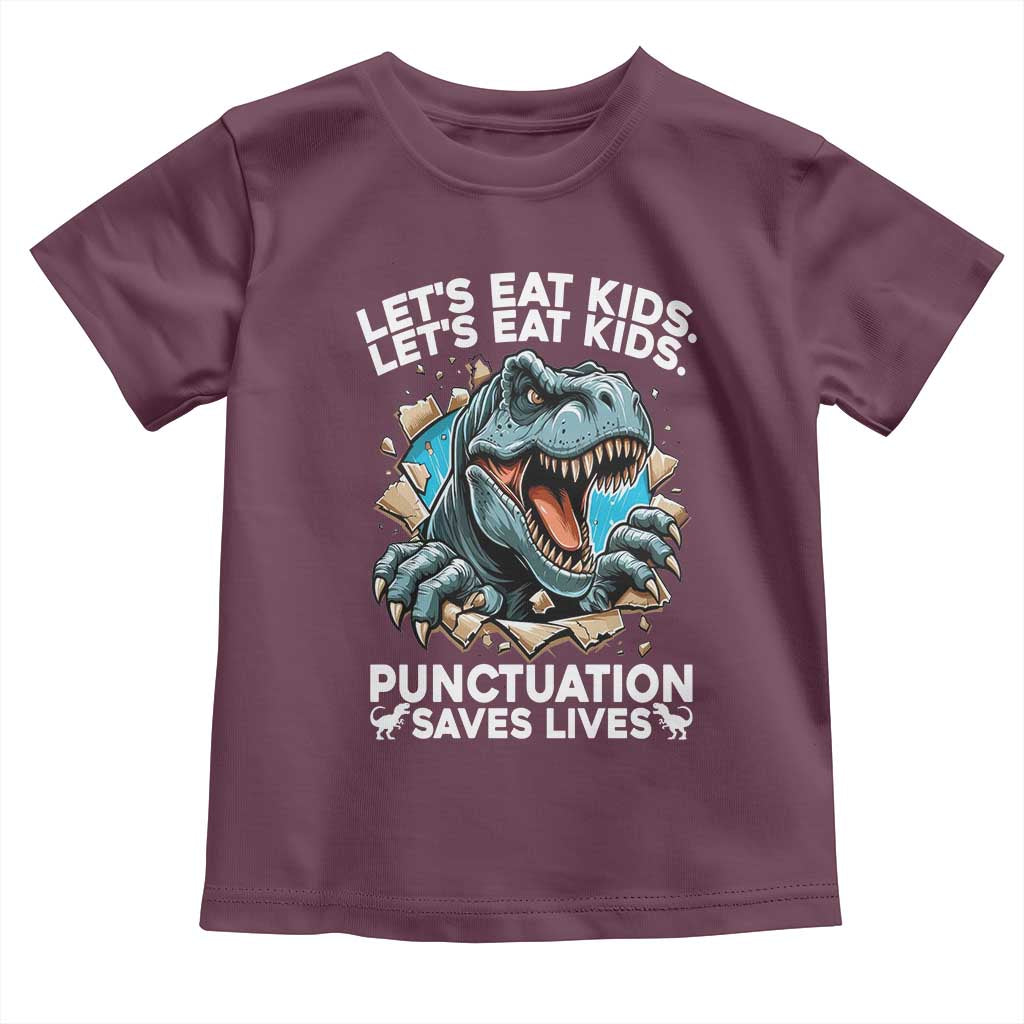 Funny Grammar Dino Toddler T Shirt Let Us Eat Kids Punctuation Saves Lives - Wonder Print Shop