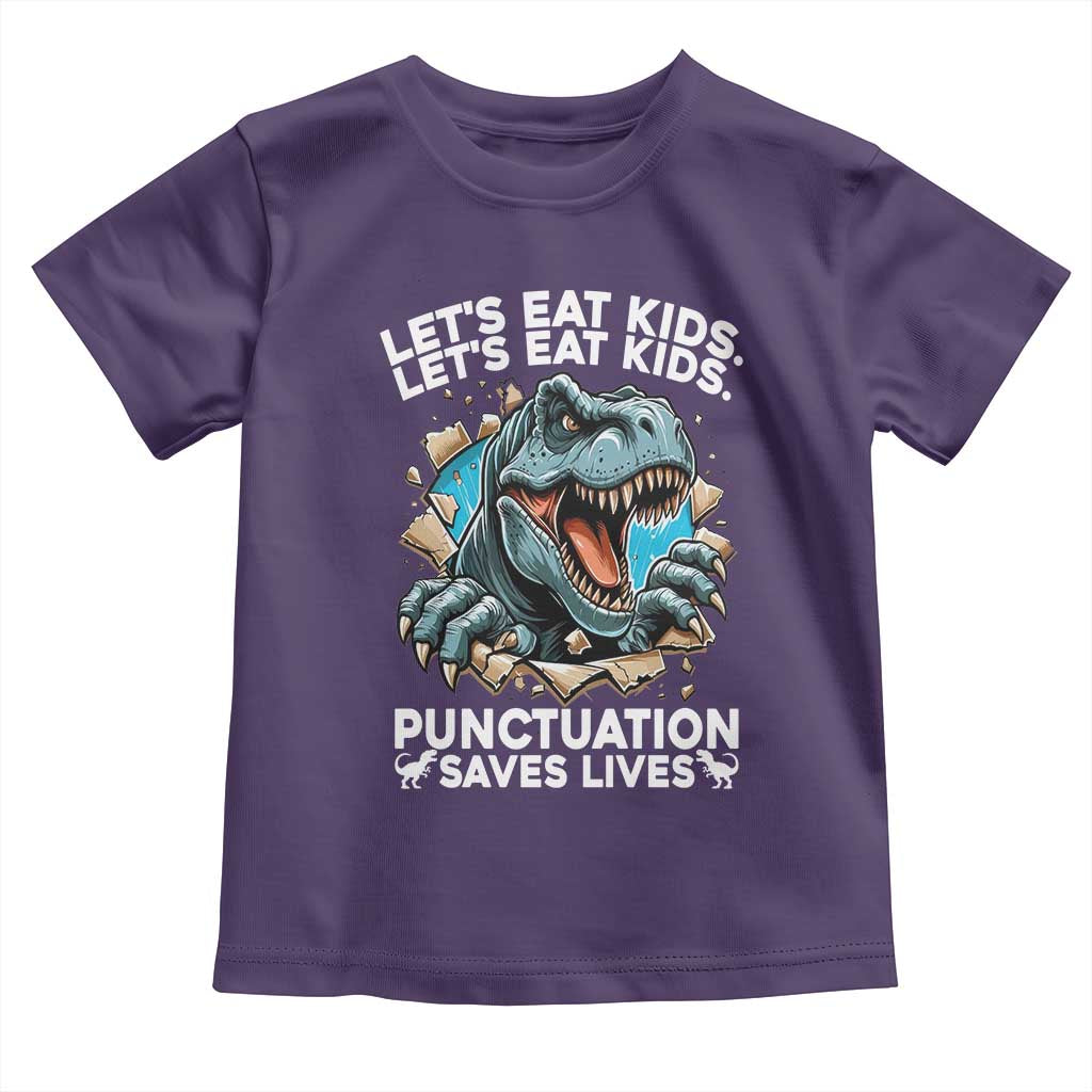Funny Grammar Dino Toddler T Shirt Let Us Eat Kids Punctuation Saves Lives - Wonder Print Shop