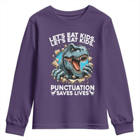 Funny Grammar Dino Youth Sweatshirt Let Us Eat Kids Punctuation Saves Lives - Wonder Print Shop