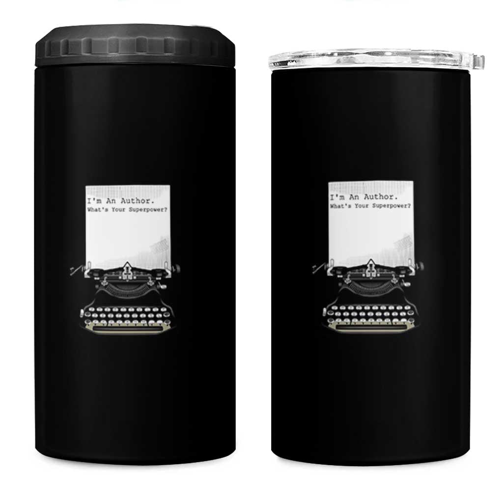Funny Typewriter 4 in 1 Can Cooler Tumbler I Am An Author What Is Your Superpower - Wonder Print Shop