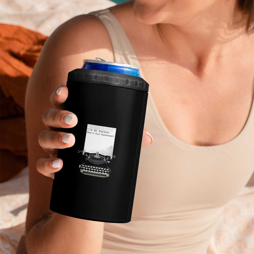Funny Typewriter 4 in 1 Can Cooler Tumbler I Am An Author What Is Your Superpower - Wonder Print Shop