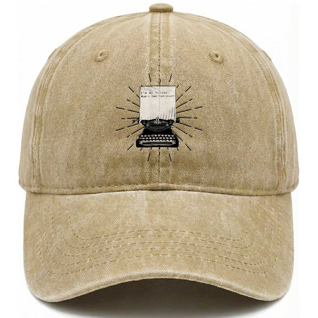 Funny Typewriter Washed Cotton Baseball Cap I Am An Author What Is Your Superpower
