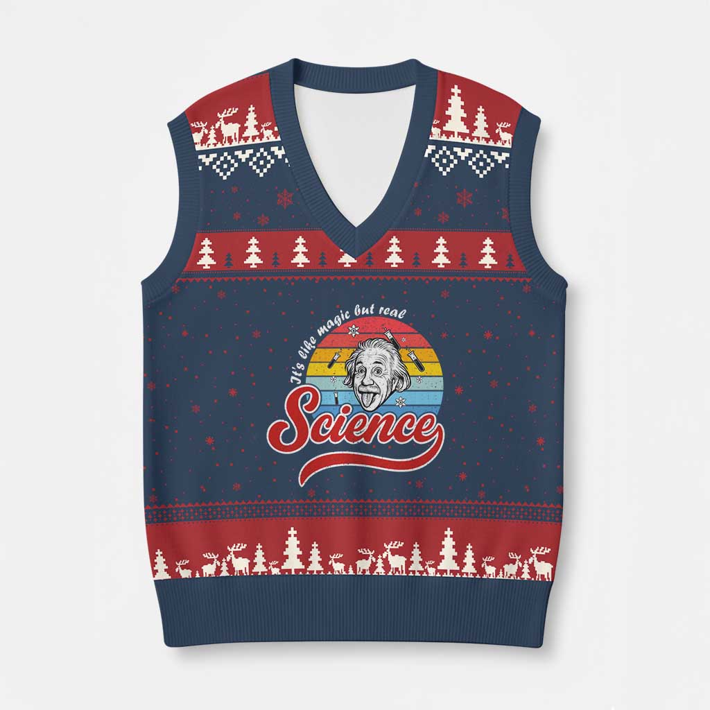 Science It Is Like Magic But Real V-Neck Knit Sweater Vest Funny Science Teacher - Wonder Print Shop