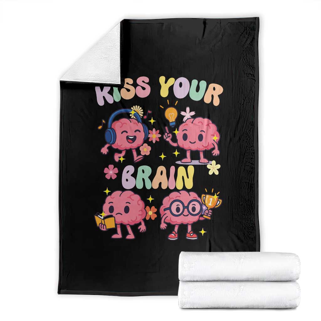 Kiss Your Brain Throw Blanket Funny Teacher - Wonder Print Shop