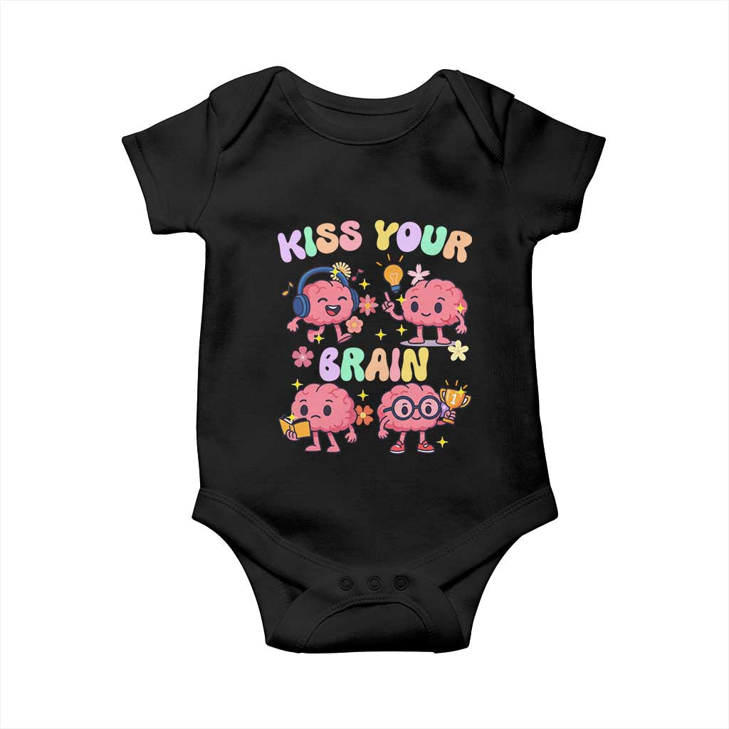Kiss Your Brain Baby Onesie Funny Teacher - Wonder Print Shop