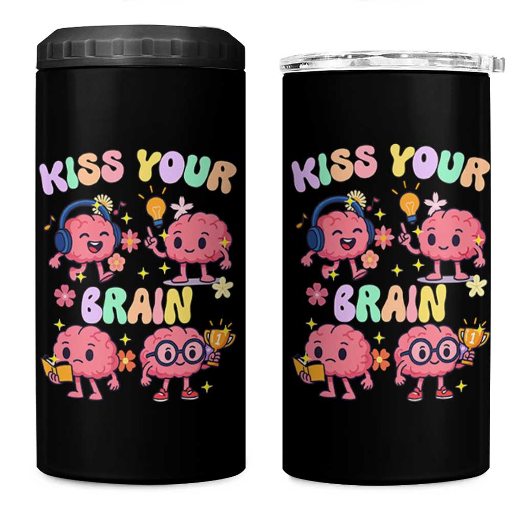 Kiss Your Brain 4 in 1 Can Cooler Tumbler Funny Teacher - Wonder Print Shop