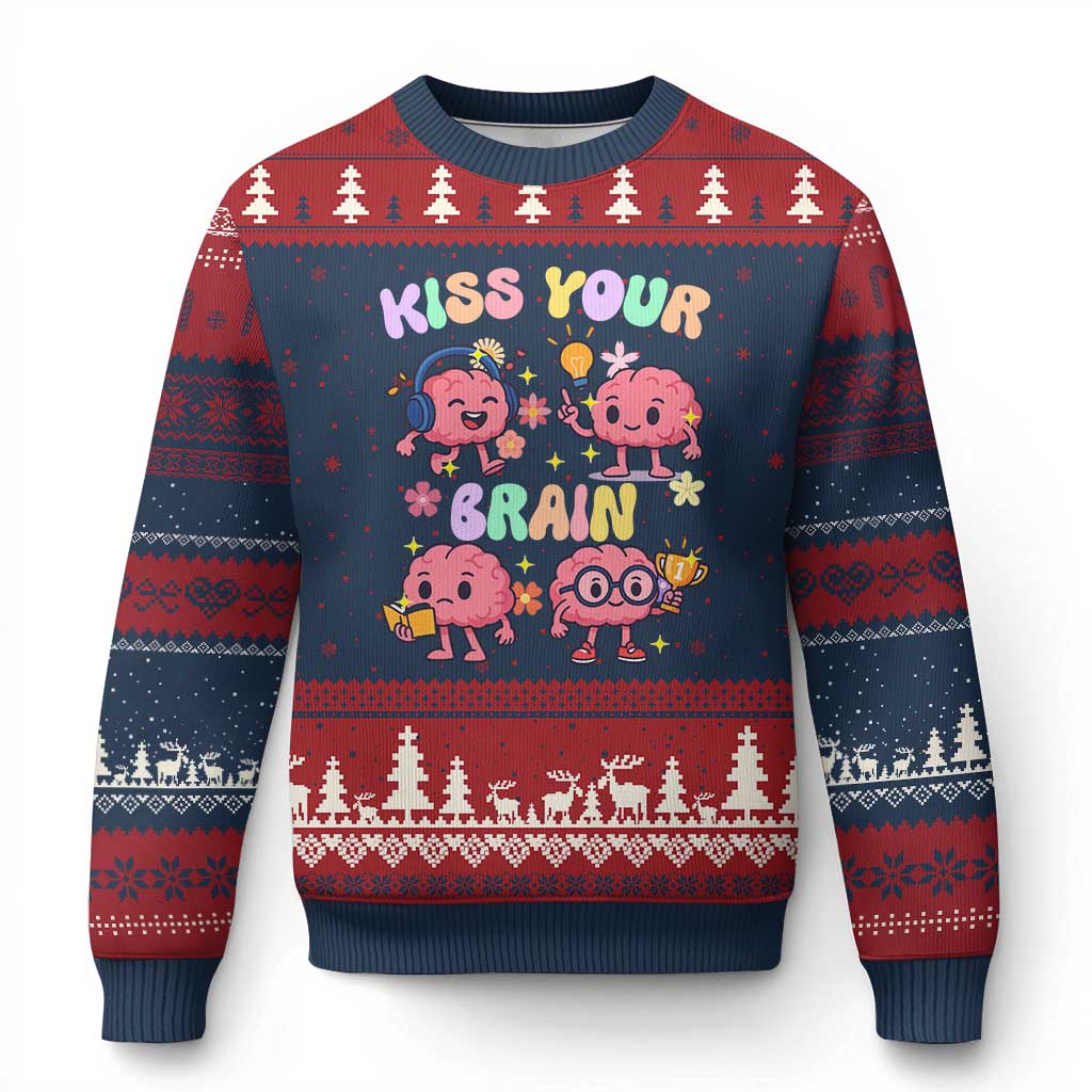 Kiss Your Brain Ugly Christmas Sweater Funny Teacher - Wonder Print Shop