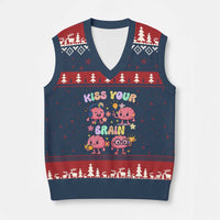 Kiss Your Brain V-Neck Knit Sweater Vest Funny Teacher - Wonder Print Shop