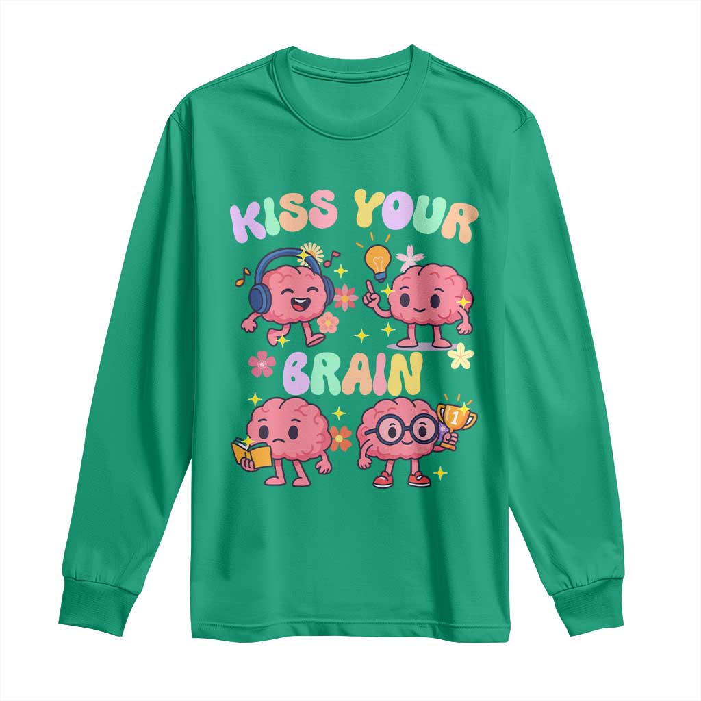 Kiss Your Brain Long Sleeve Shirt Funny Teacher - Wonder Print Shop