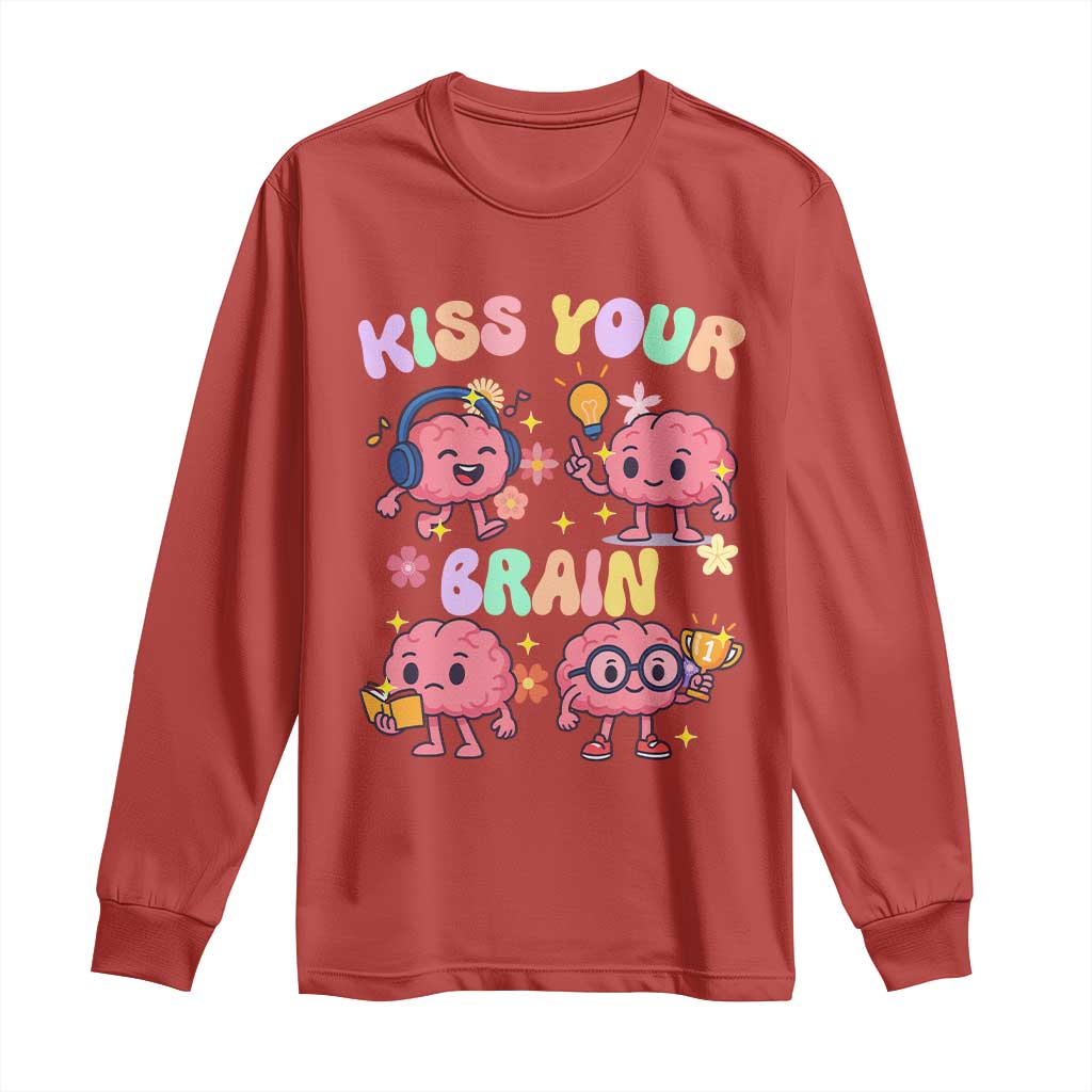 Kiss Your Brain Long Sleeve Shirt Funny Teacher - Wonder Print Shop