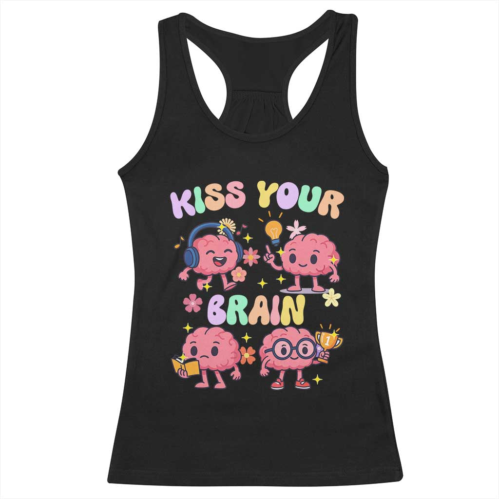 Kiss Your Brain Racerback Tank Top Funny Teacher - Wonder Print Shop