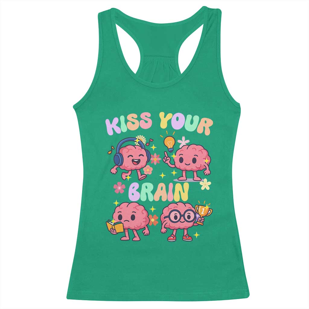 Kiss Your Brain Racerback Tank Top Funny Teacher - Wonder Print Shop