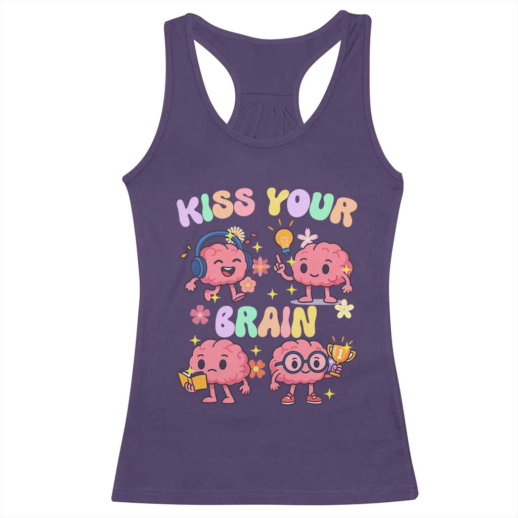 Kiss Your Brain Racerback Tank Top Funny Teacher - Wonder Print Shop
