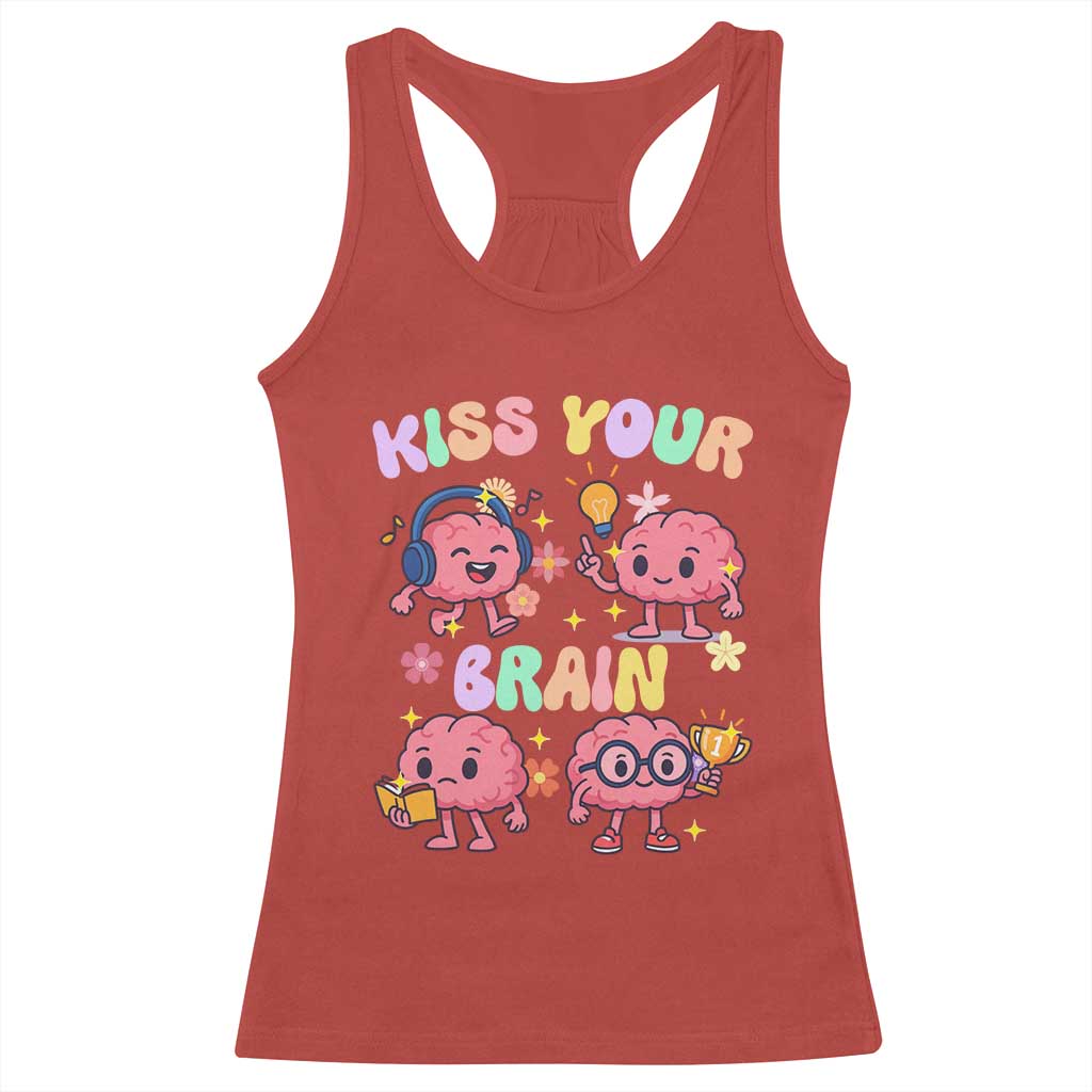 Kiss Your Brain Racerback Tank Top Funny Teacher - Wonder Print Shop