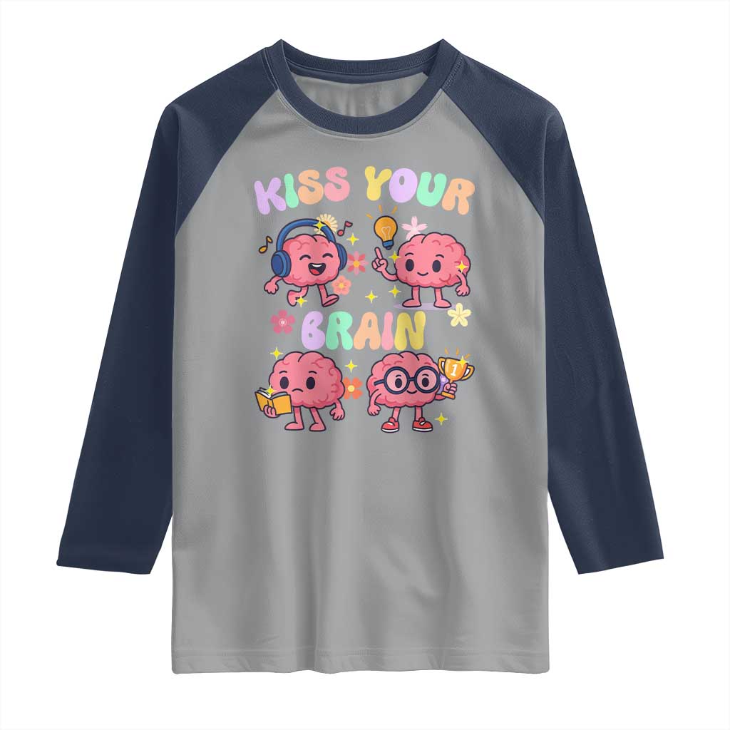 Kiss Your Brain Raglan Shirt Funny Teacher - Wonder Print Shop