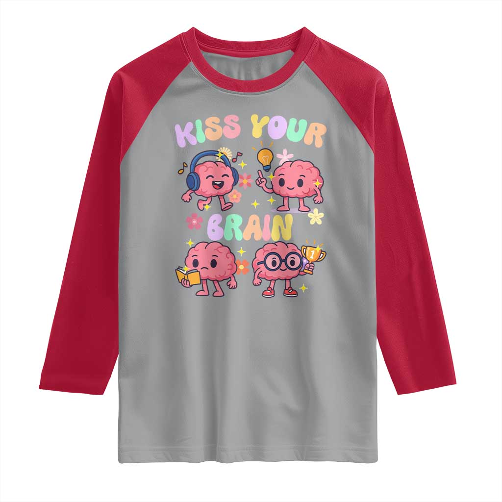 Kiss Your Brain Raglan Shirt Funny Teacher - Wonder Print Shop