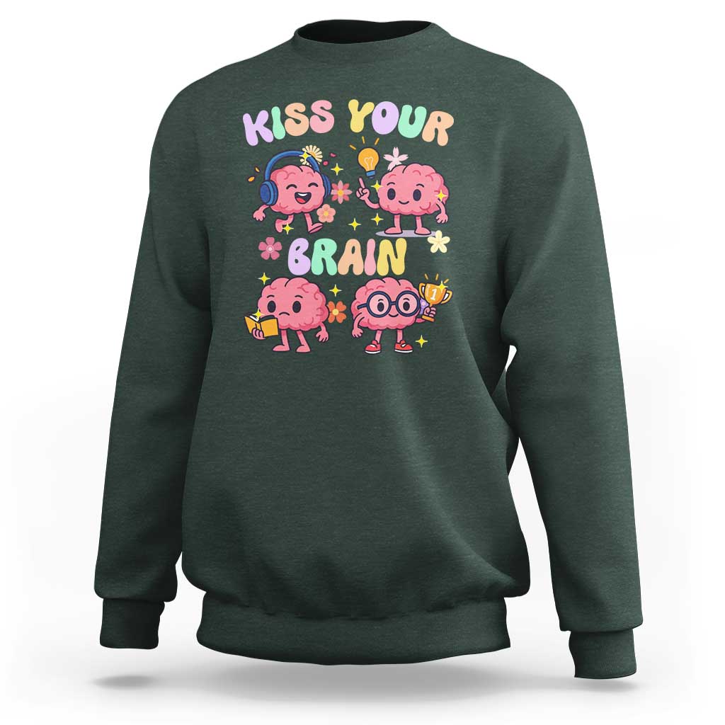 Kiss Your Brain Sweatshirt Funny Teacher - Wonder Print Shop