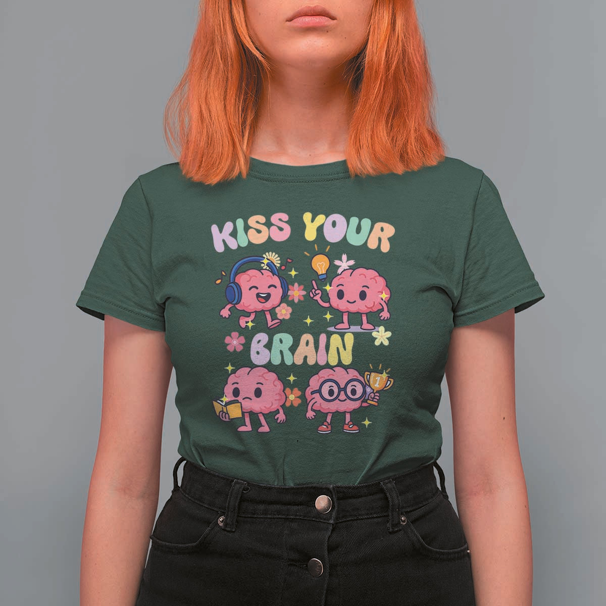 Kiss Your Brain T Shirt For Women Funny Teacher - Wonder Print Shop
