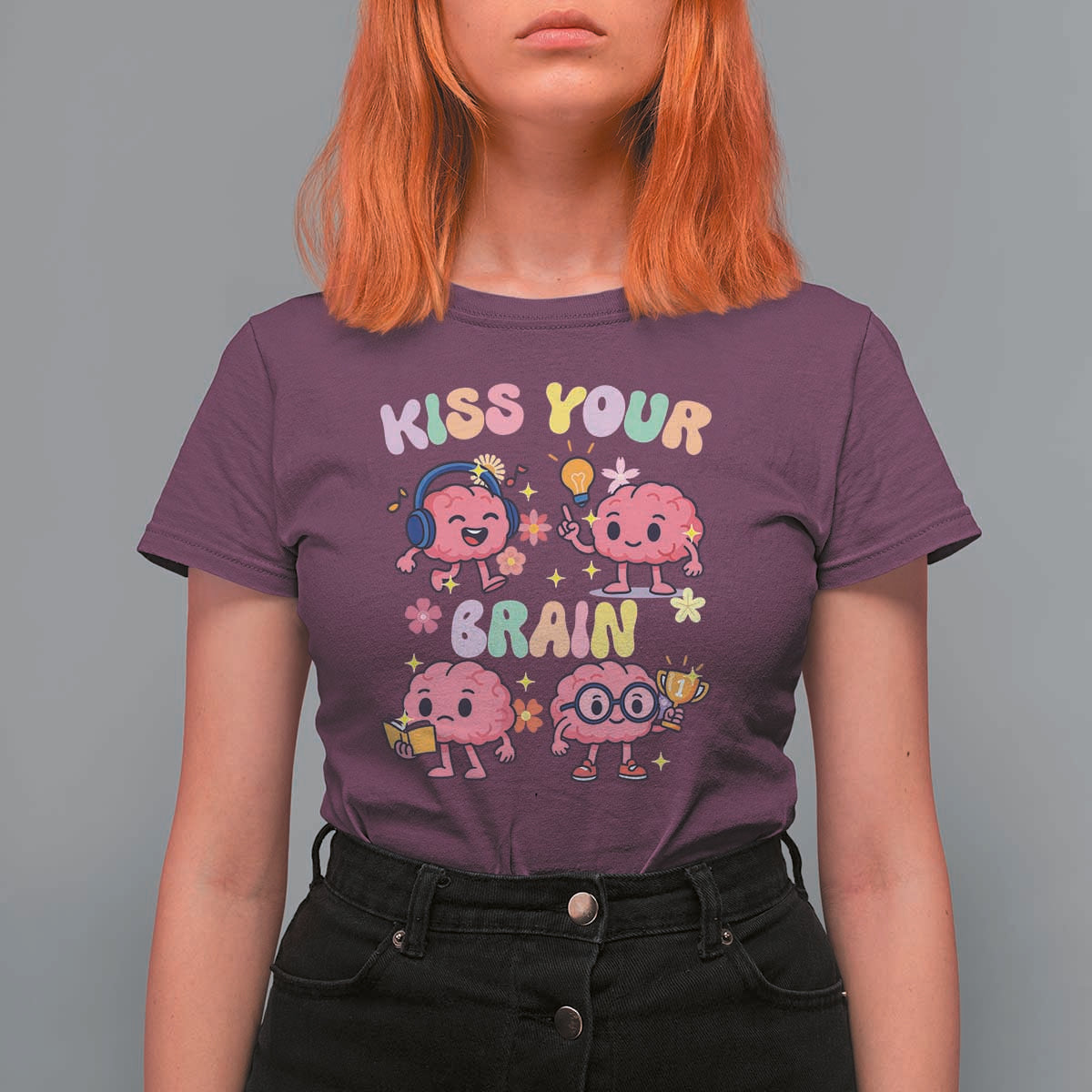 Kiss Your Brain T Shirt For Women Funny Teacher - Wonder Print Shop