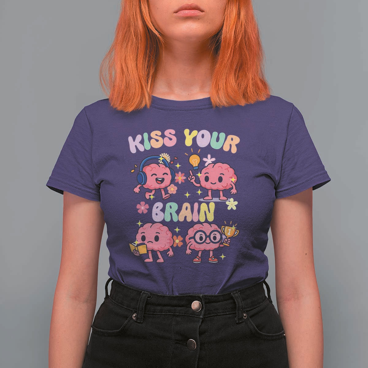 Kiss Your Brain T Shirt For Women Funny Teacher - Wonder Print Shop