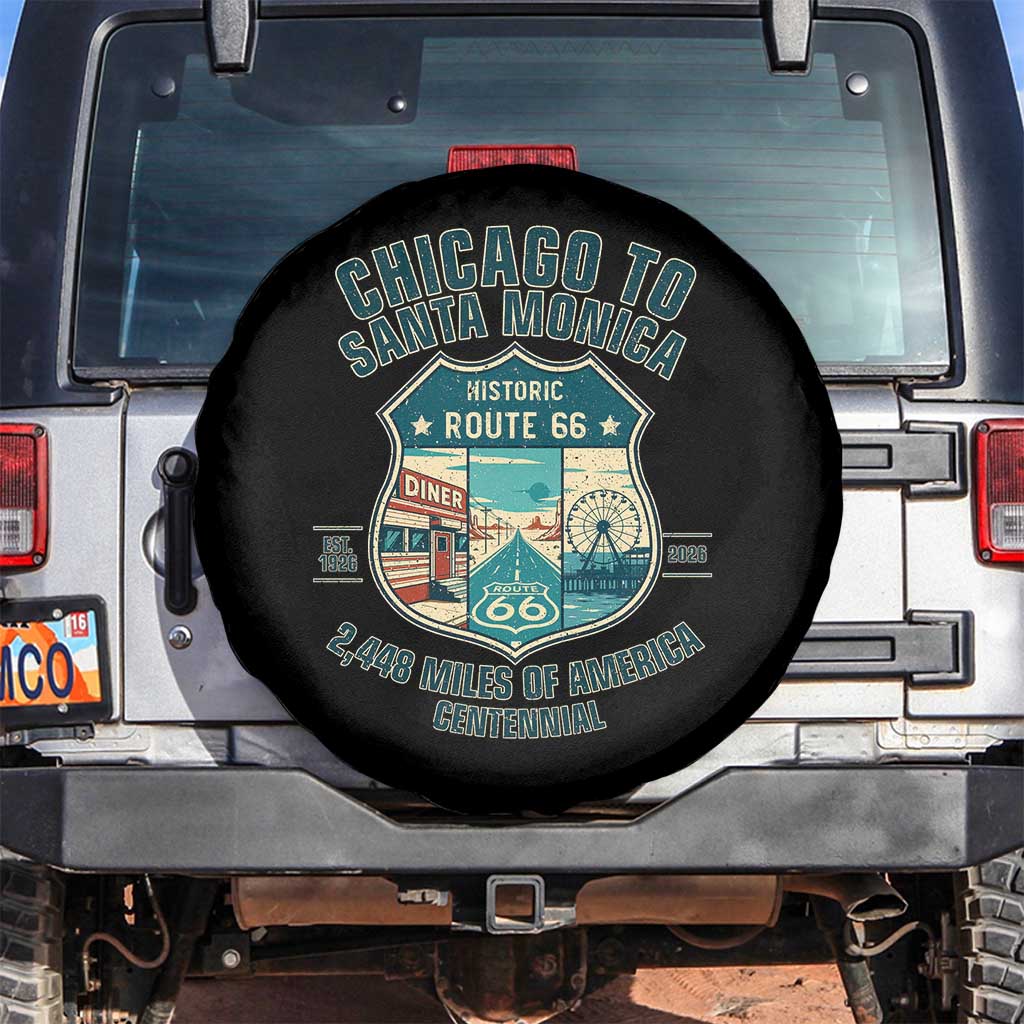 Route Highway 66 Chicago Santa Monica Vintage America Road Trip Spare Tire Cover