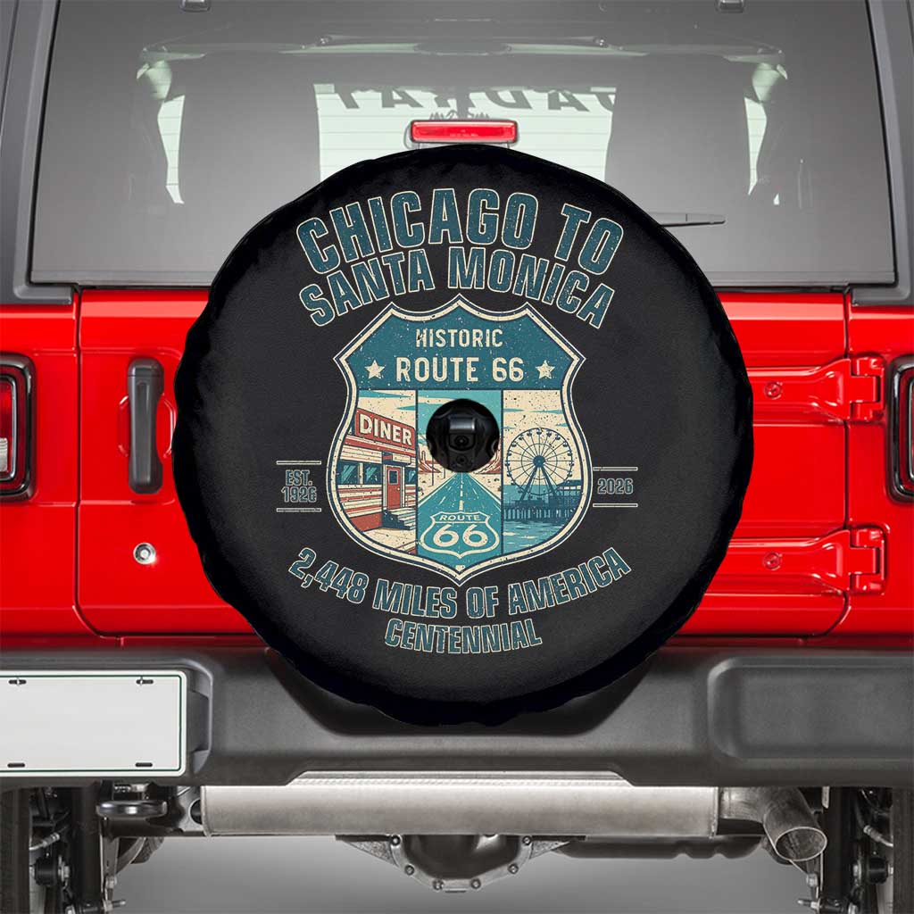 Route Highway 66 Chicago Santa Monica Vintage America Road Trip Spare Tire Cover