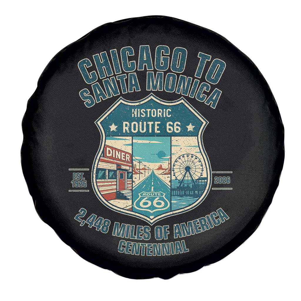Route Highway 66 Chicago Santa Monica Vintage America Road Trip Spare Tire Cover