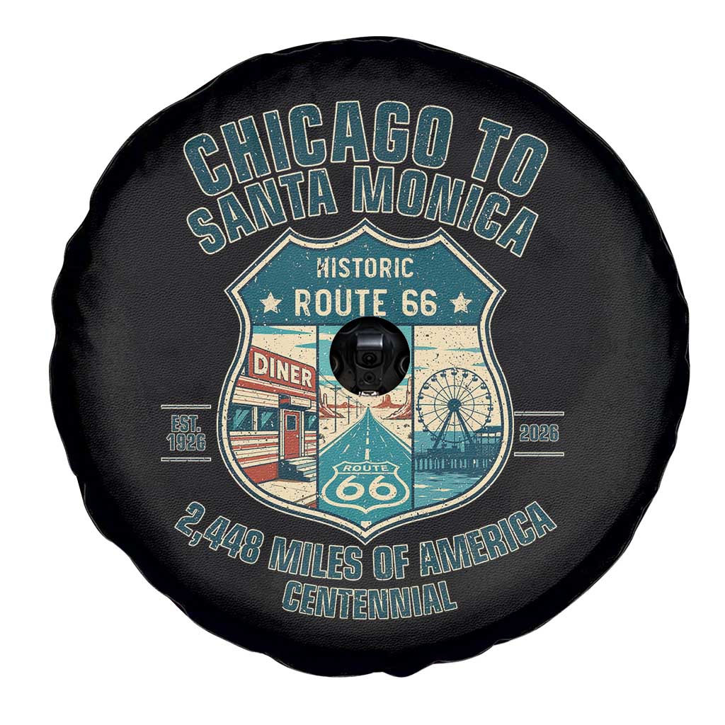 Route Highway 66 Chicago Santa Monica Vintage America Road Trip Spare Tire Cover