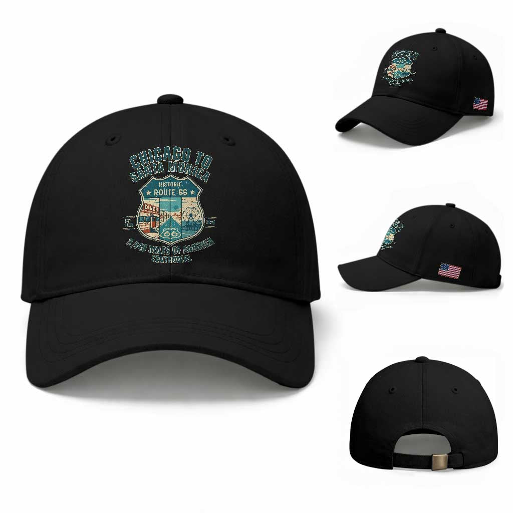 Route Highway 66 Chicago Santa Monica Vintage America Road Trip Baseball Cap