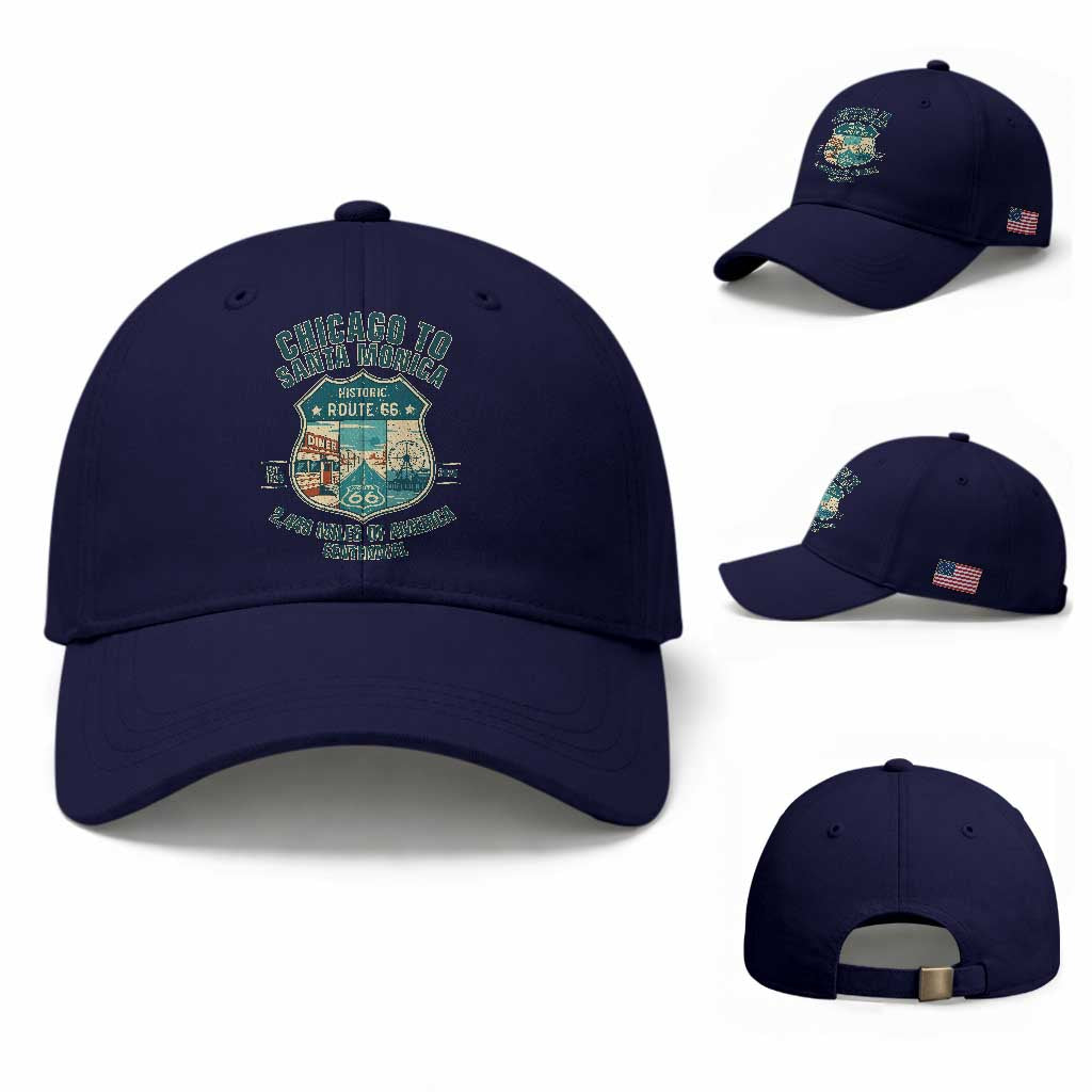 Route Highway 66 Chicago Santa Monica Vintage America Road Trip Baseball Cap