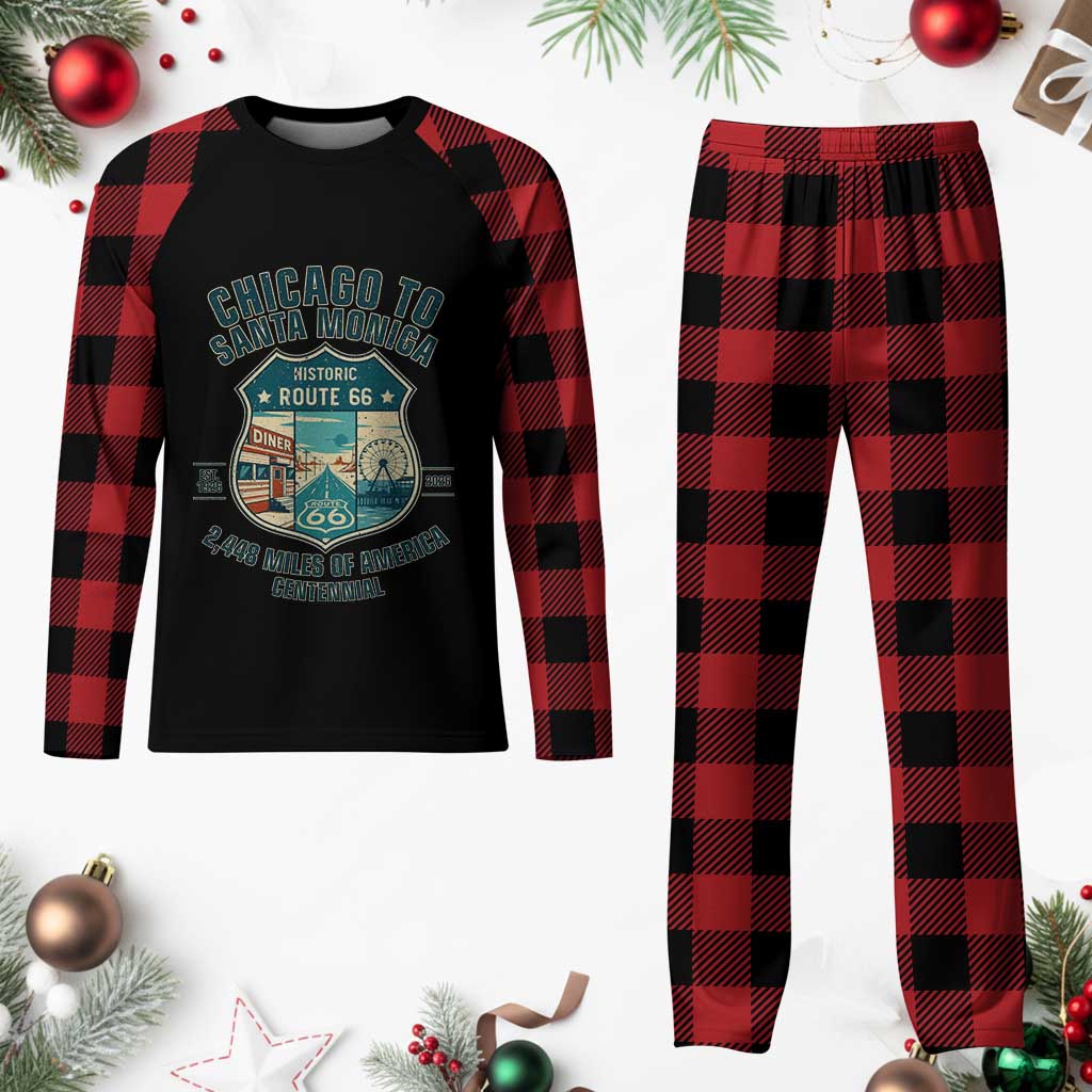 Route Highway 66 Chicago Santa Monica Vintage America Road Trip Plaid Pajama Set