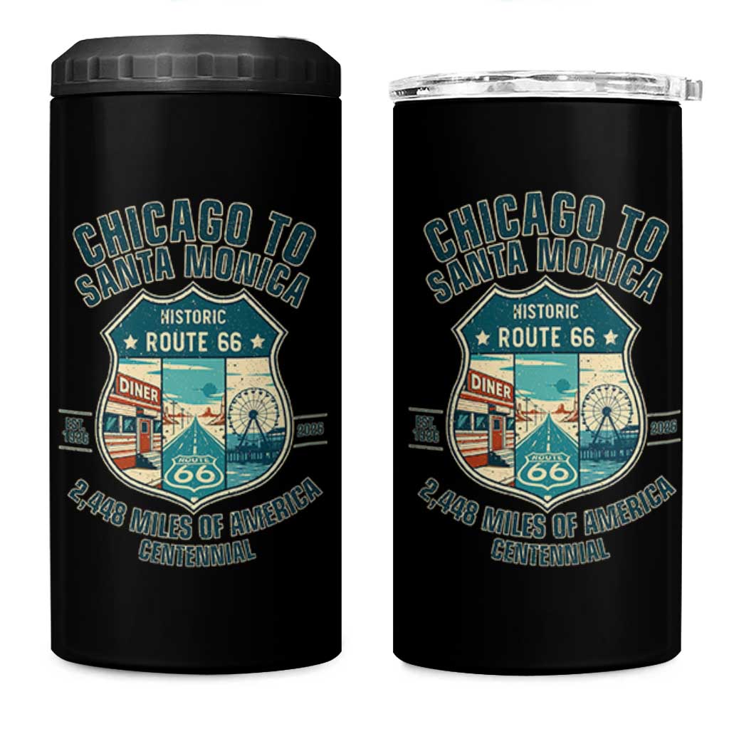 Route Highway 66 Chicago Santa Monica Vintage America Road Trip 4 in 1 Can Cooler Tumbler
