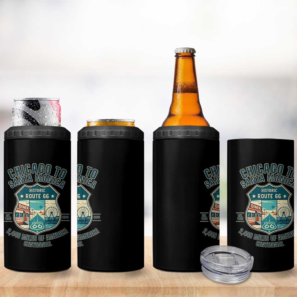 Route Highway 66 Chicago Santa Monica Vintage America Road Trip 4 in 1 Can Cooler Tumbler