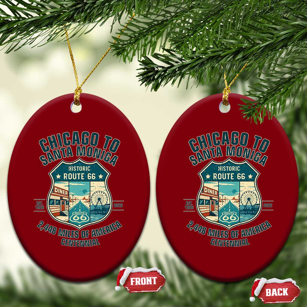 Route Highway 66 Chicago Santa Monica Vintage America Road Trip Ceramic Ornament