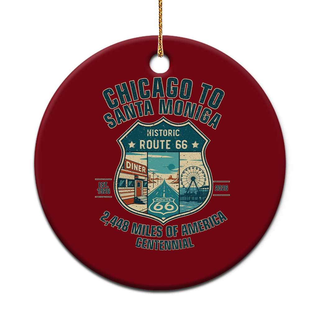 Route Highway 66 Chicago Santa Monica Vintage America Road Trip Ceramic Ornament